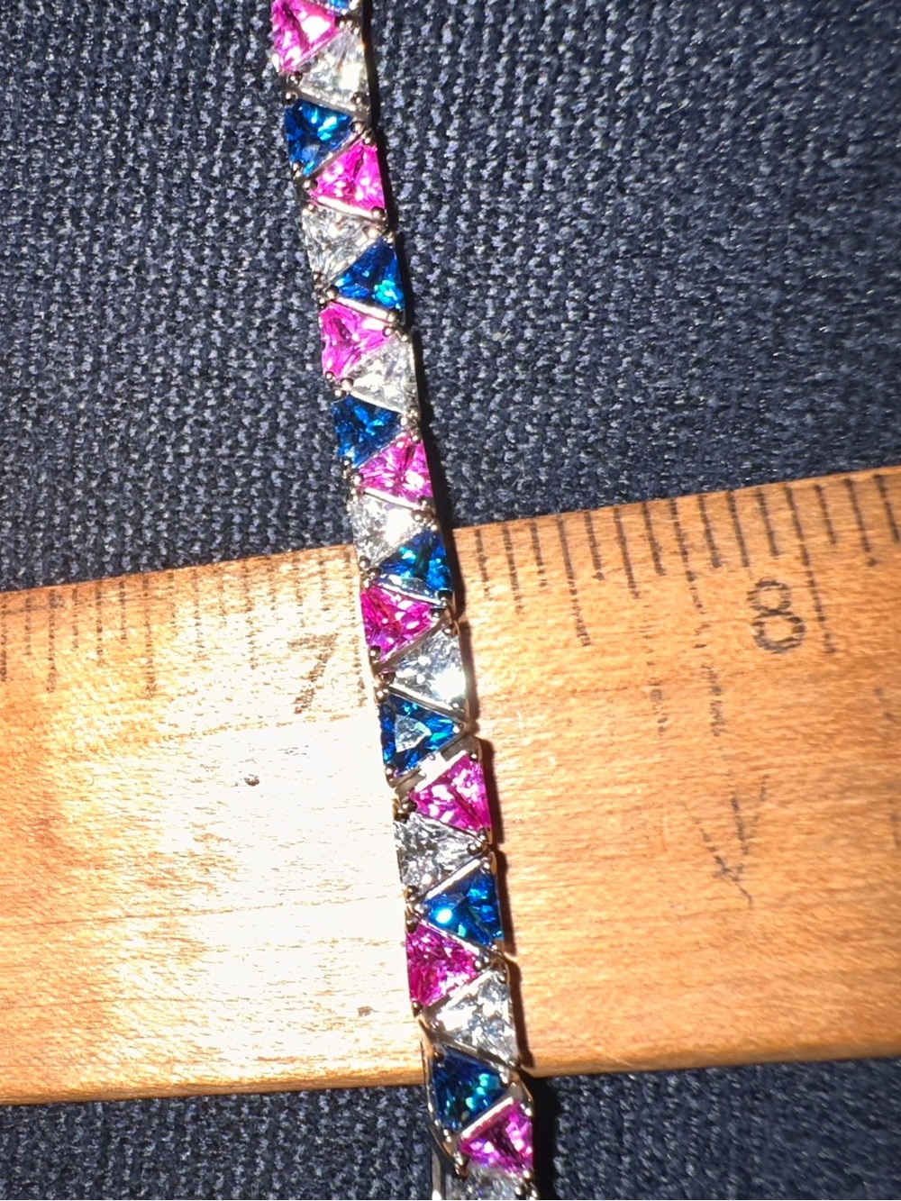 Suzanne Somers Silver 8” Bracelet with Pink, Blue & clear trillion cut stones - Picture 6 of 7